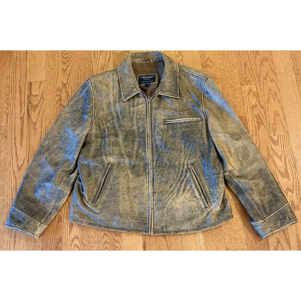 Vintage American Eagle Mens 100% Leather Bomber Jacket XXL Distressed Look Edgy